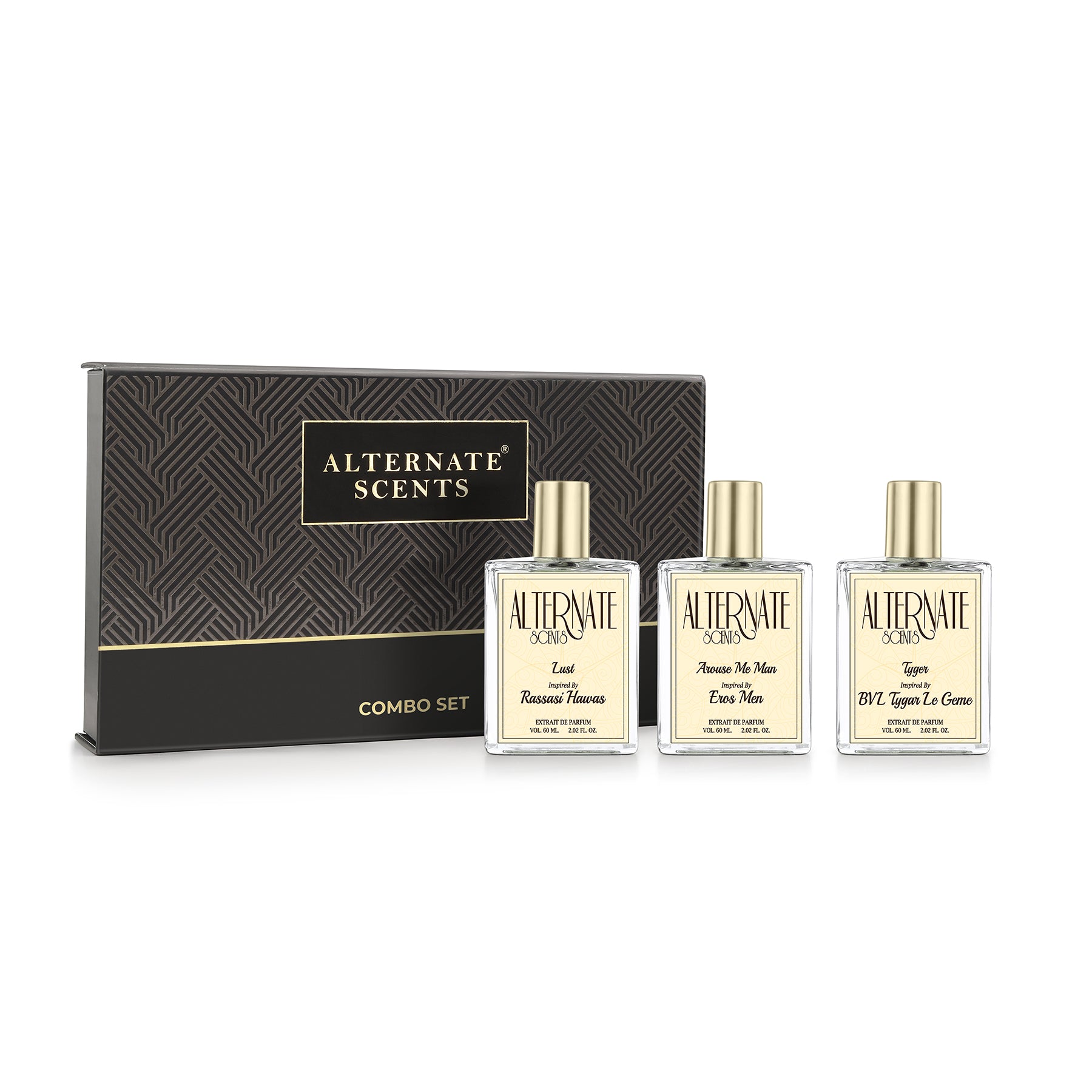 Alternate Scents Summer Time Combo | 3 x 60ml Perfumes for Men – Inspired by Ver$ace Eros, Bvlgri Tygar & Hawas