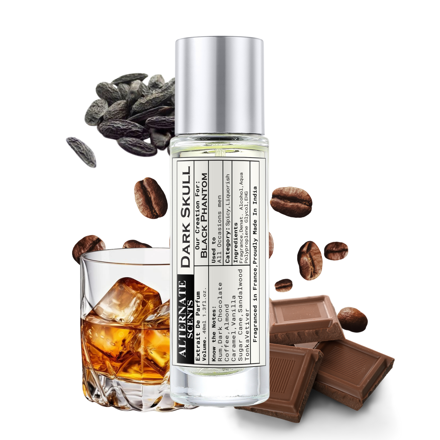 Alternate Scents DARK SKULL Long Lasting Perfume For Men & Women |Strong& long Lasting with 30% Oil Concentration| Dark Gourmand Unisex| Fragrance From France | Made In India|