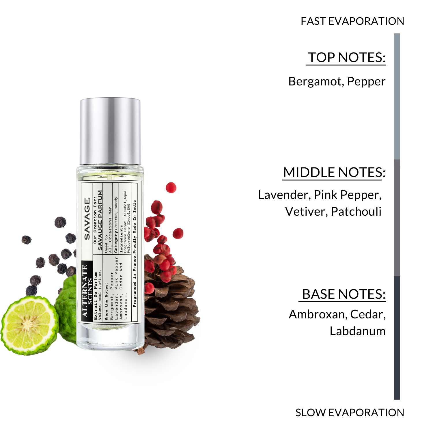 Alternate Scents SAVAGE Long Lasting Perfume For Men |Strong& long Lasting with 30% Oil Concentration|Citrus & Woody| Fragrance From France | Made In India|